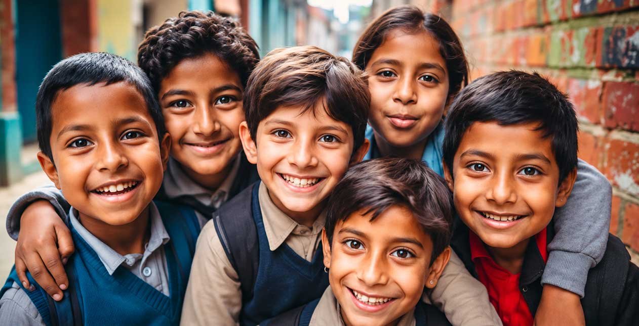 Children learning and smiling